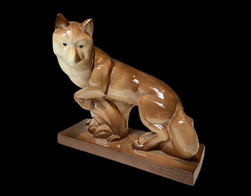 art deco sculpture of a fox by c lemanceau - CATEGORY: ANTIQUE CERAMICS - DATED 1930