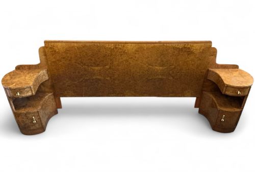 Art Deco Superking (6ft) Headboard and Attached Bedside Tables by Harry and Lou Epstein.