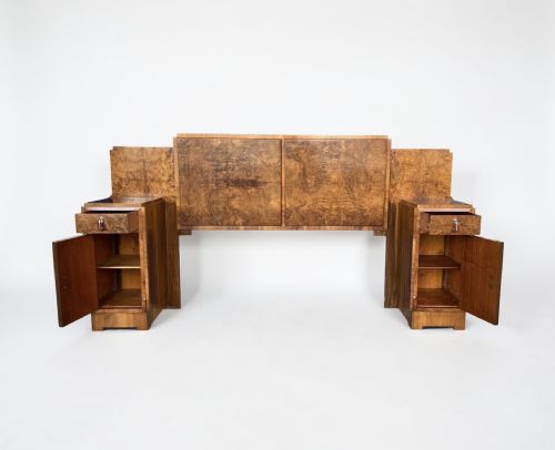 fig 1. Art Deco King Size (5ft) bed with an attached pair of Bedside Tables