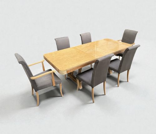 FINE ART DECO HILLE DINING TABLE AND SIX CHAIRS