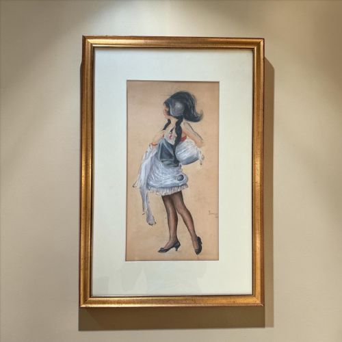 Pastel Portrait Picture of a Young French Lady. Dated 1918