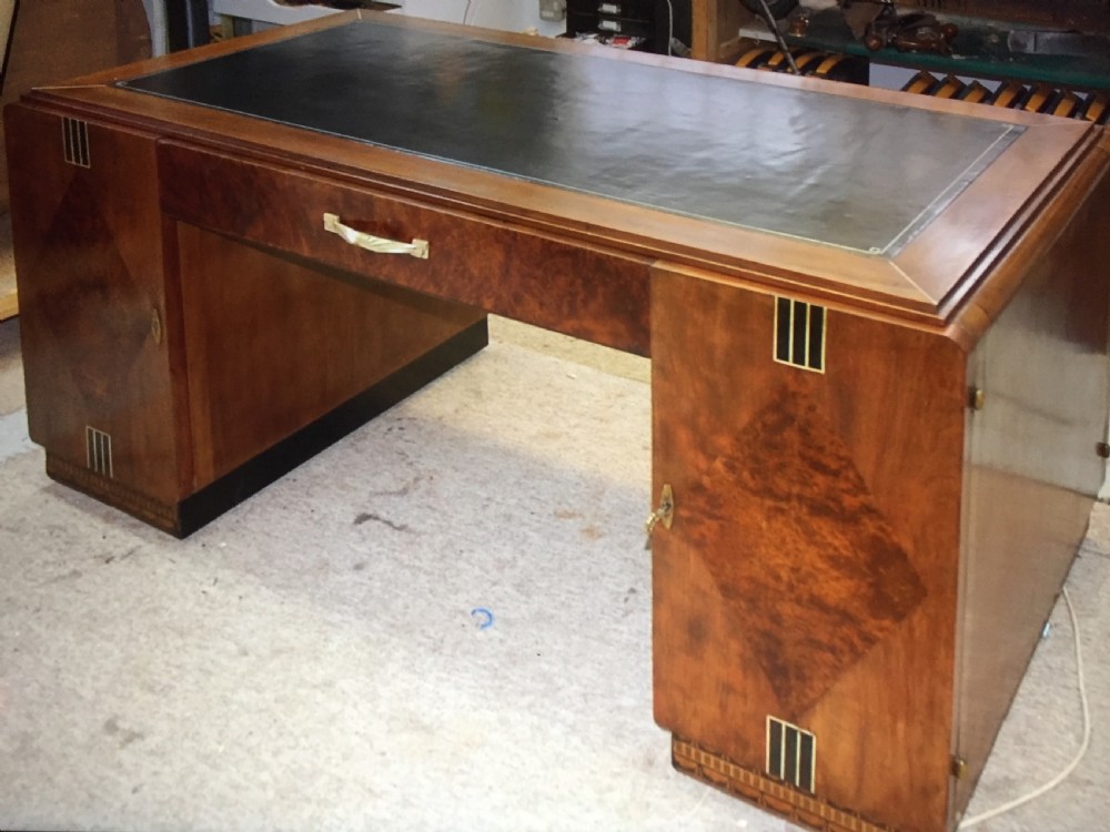 A Stunning French Art Deco Walnut Partners Desk.  View III