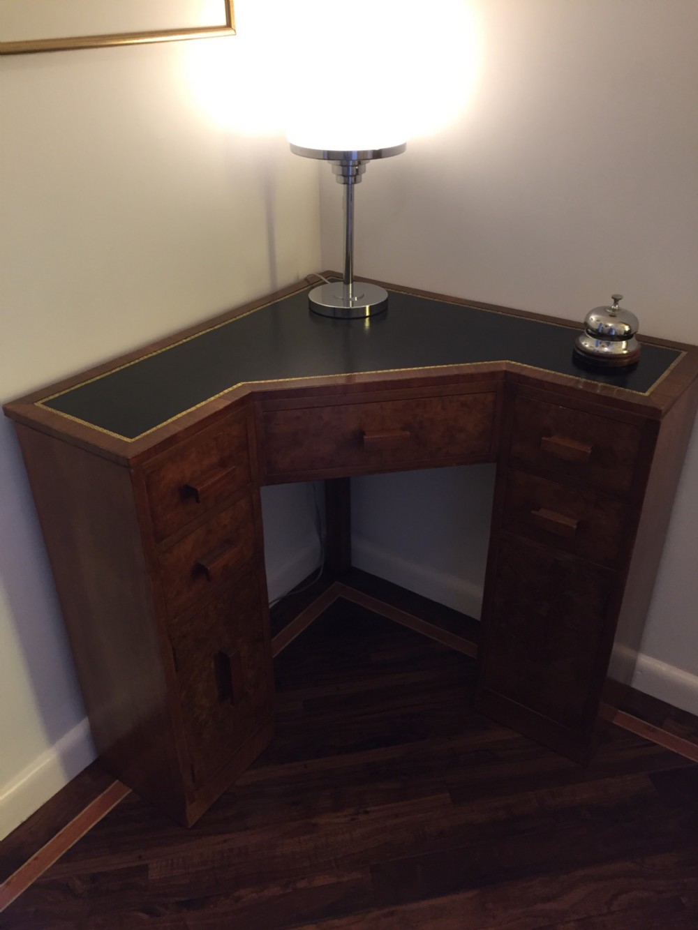 A Very Good Quality Walnut Art Deco Corner Desk.