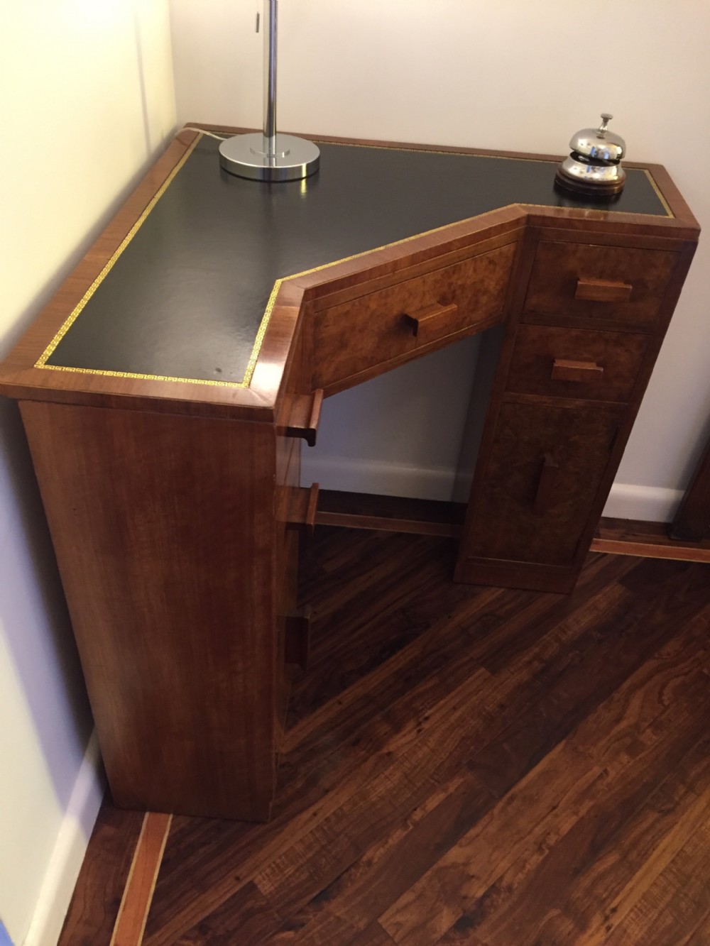 A Very Good Quality Walnut Art Deco Corner Desk. View II
