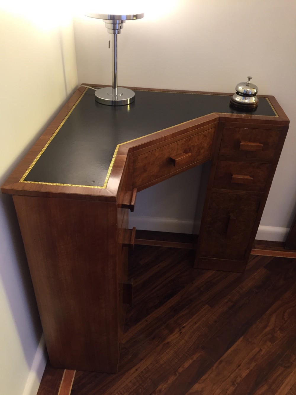 A Very Good Quality Walnut Art Deco Corner Desk. View III