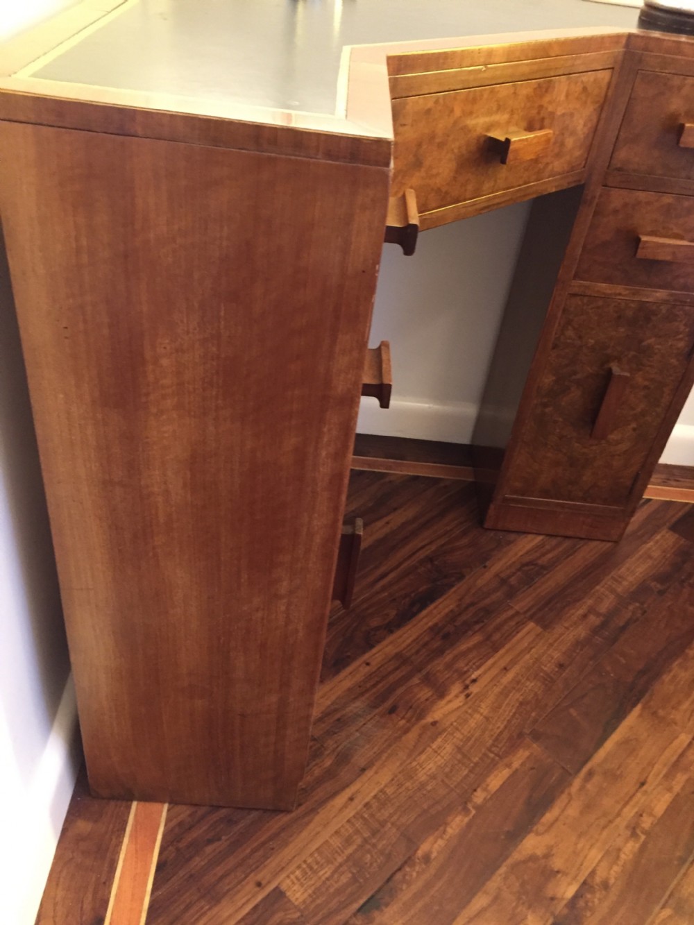 A Very Good Quality Walnut Art Deco Corner Desk. View V