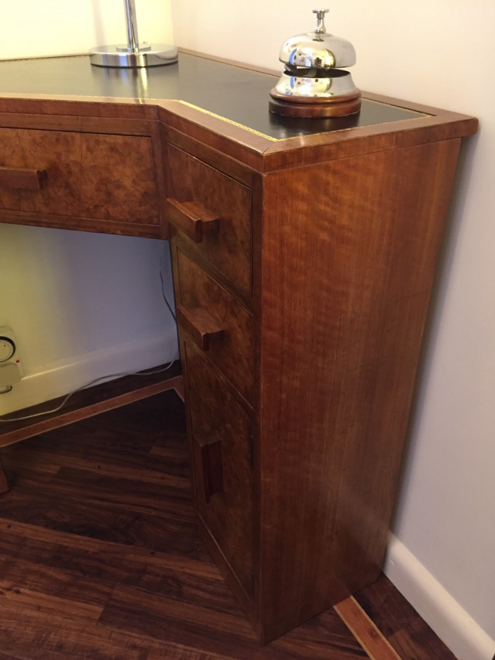 A Very Good Quality Walnut Art Deco Corner Desk. View VI