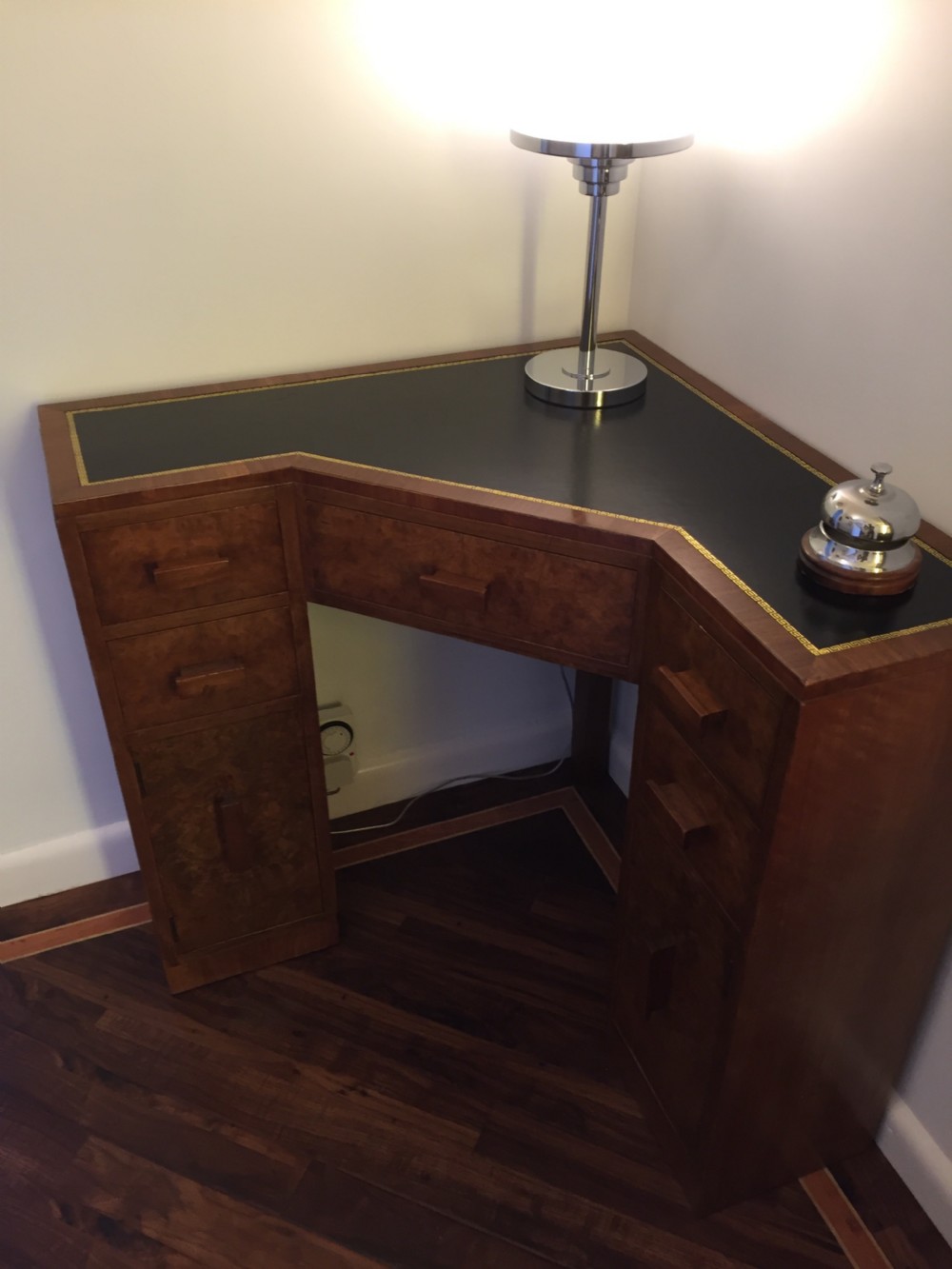 A Very Good Quality Walnut Art Deco Corner Desk. View VII