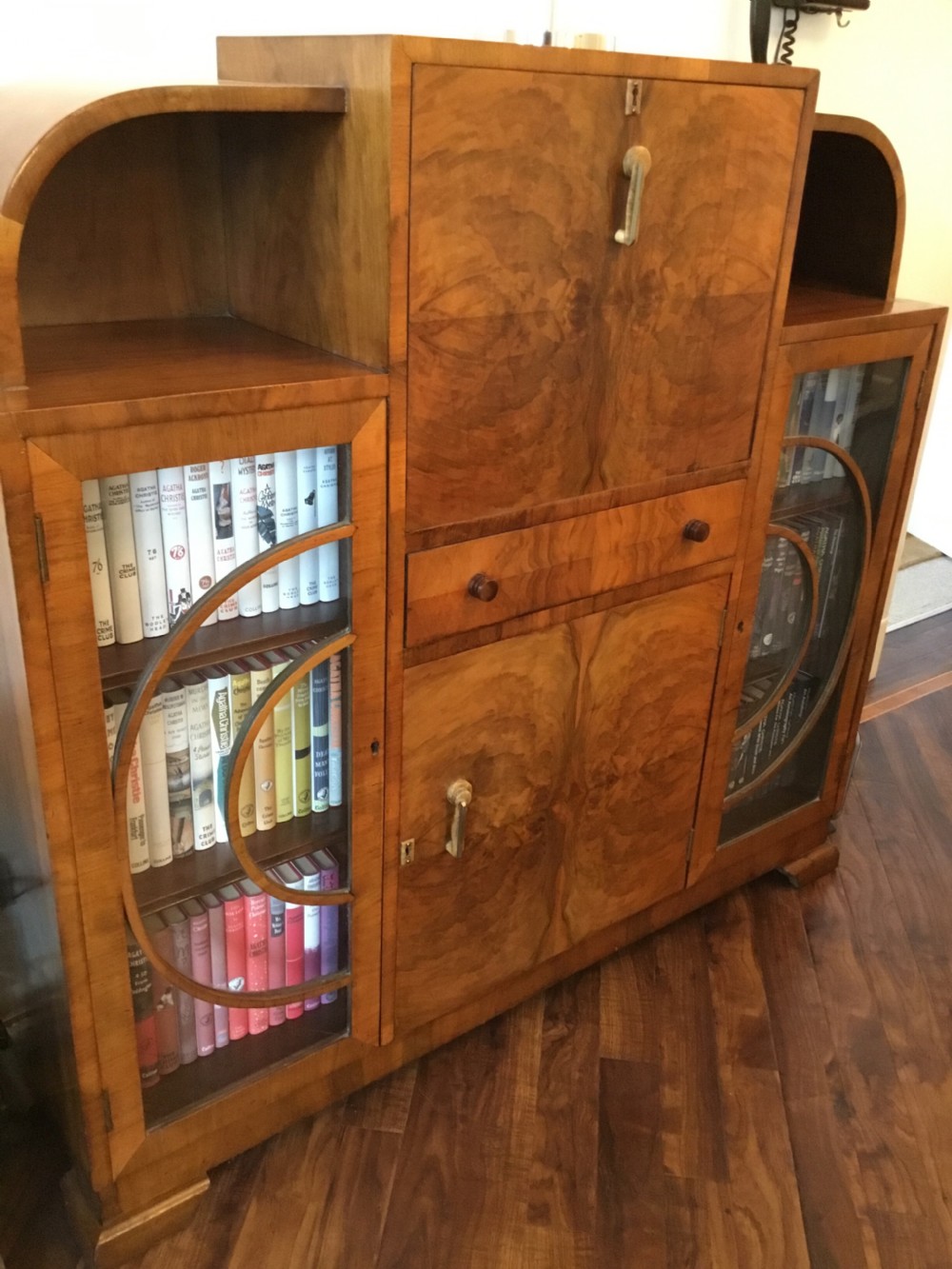 A Walnut Art Deco Bureau and Display Cabinet