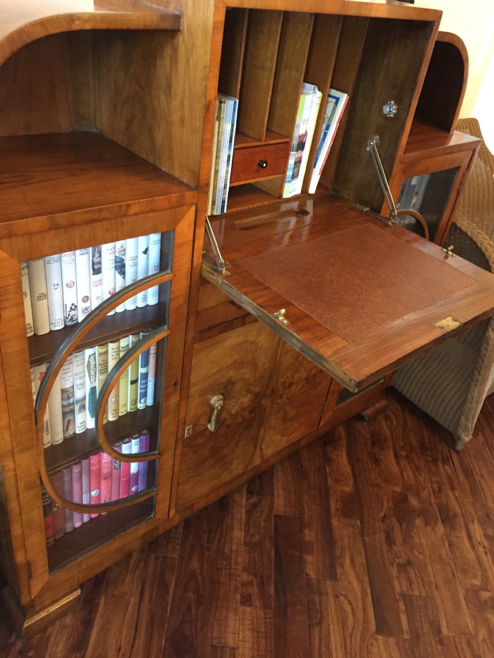 A Walnut Art Deco Bureau and Display Cabinet View VII