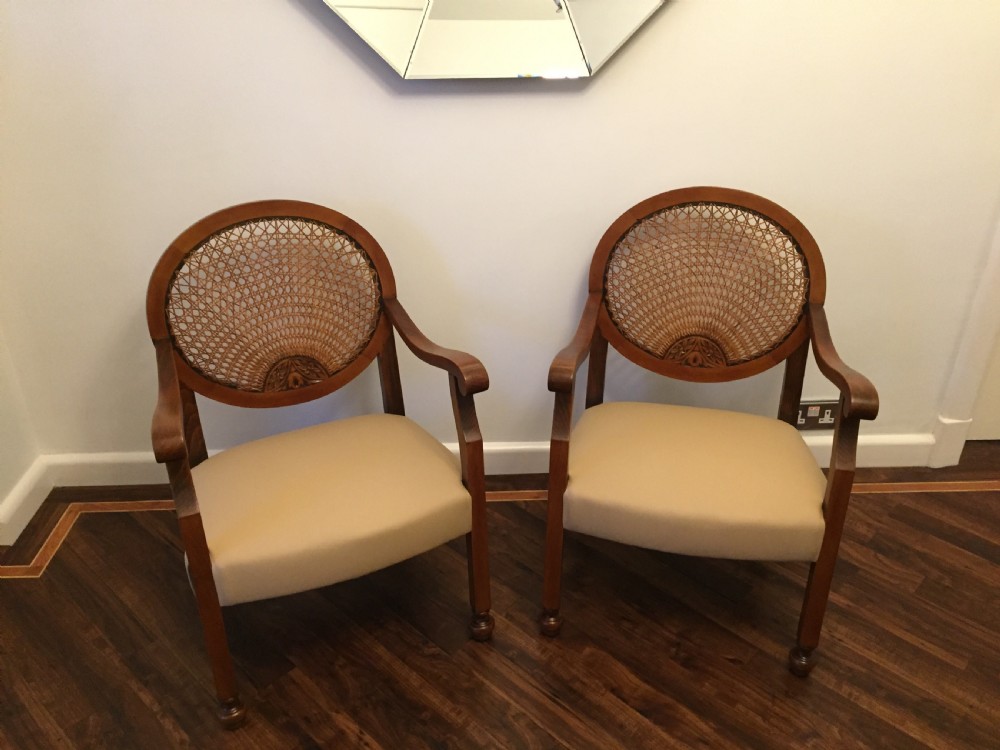 A Pair of Fine 1920’s Walnut Bergere Chairs.