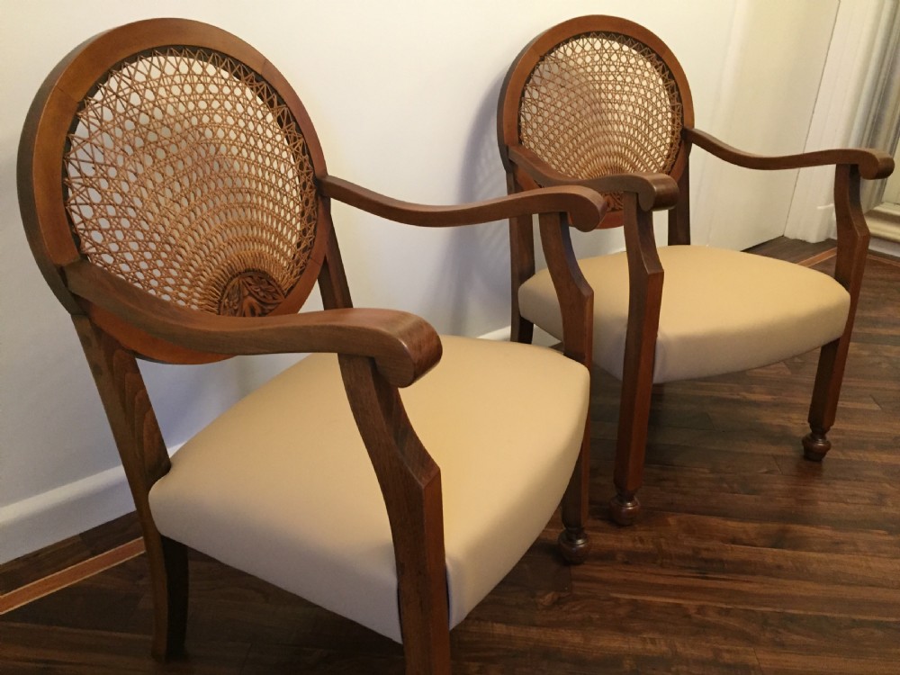 A Pair of Fine 1920’s Walnut Bergere Chairs. View II