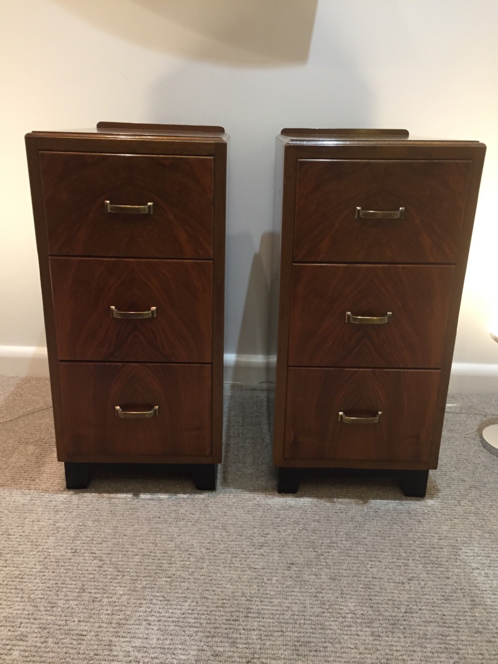 A Good Pair of Art Deco Walnut Bedside Cabinets. View II
