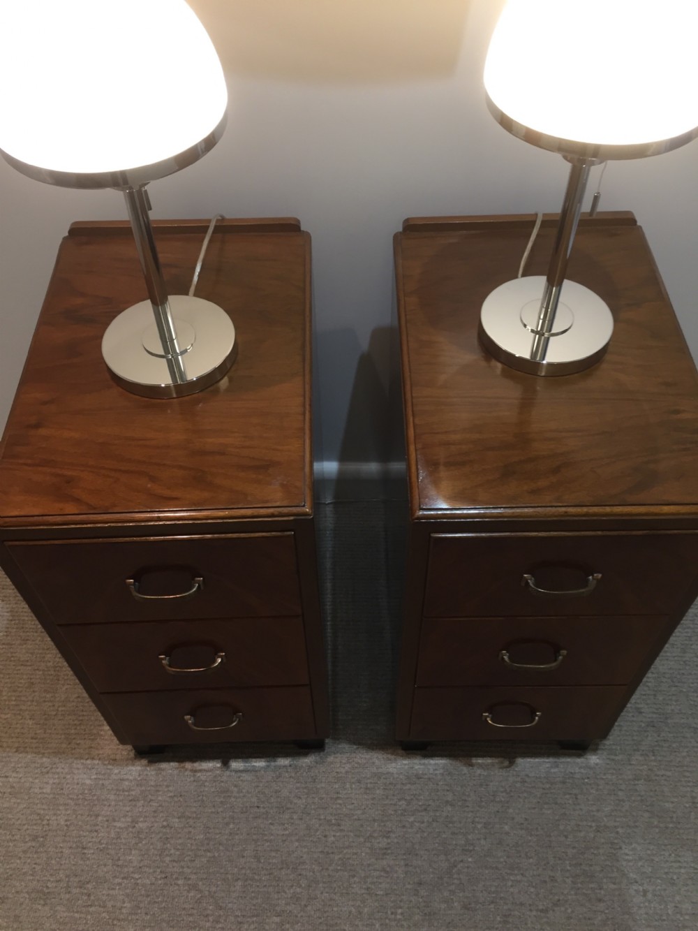 A Good Pair of Art Deco Walnut Bedside Cabinets. View III
