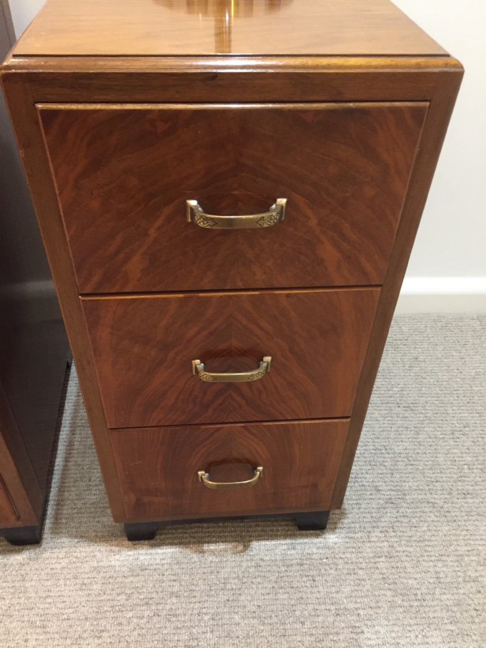 A Good Pair of Art Deco Walnut Bedside Cabinets. View X