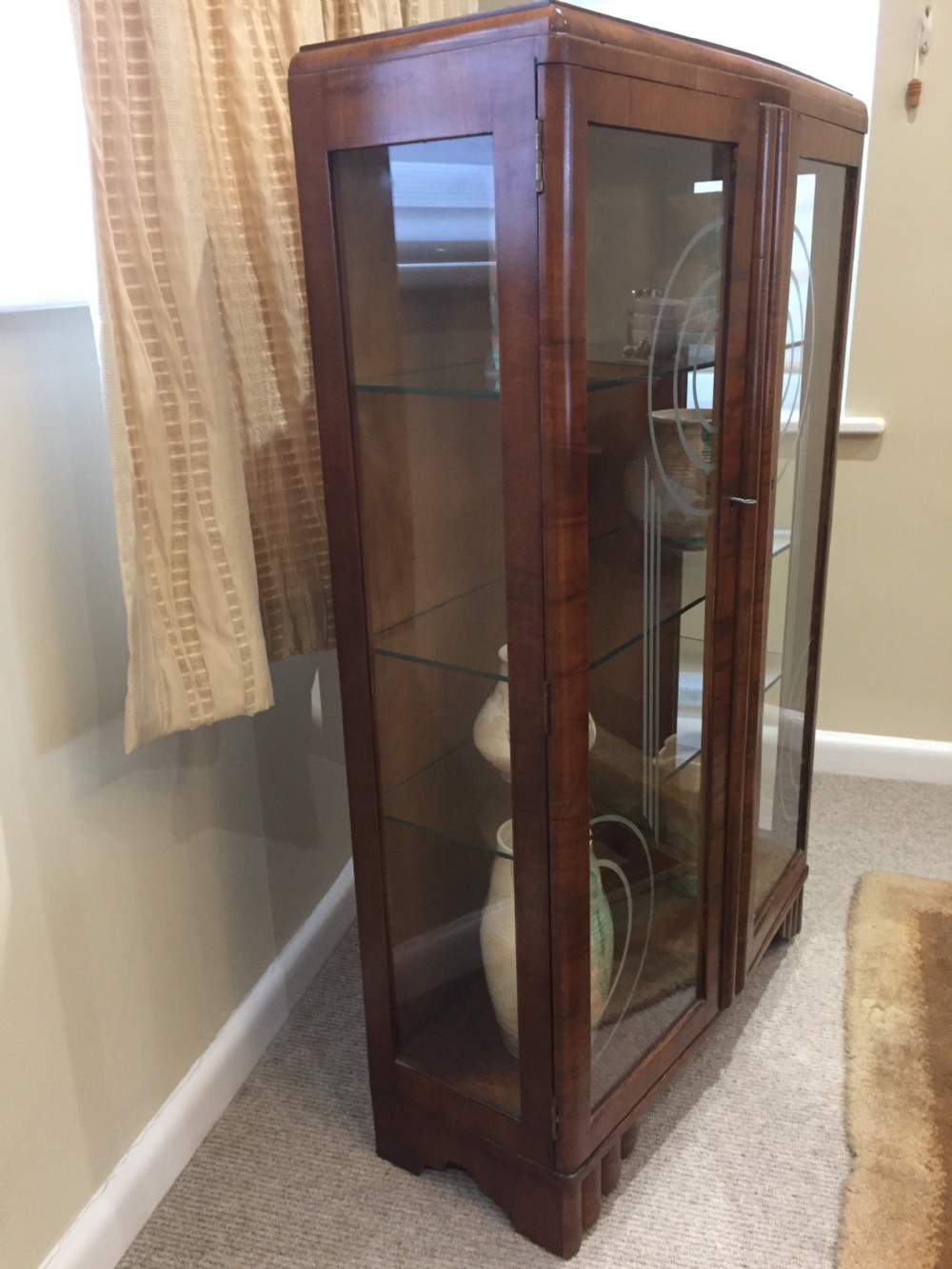 A Good Quality Art Deco Walnut Display Cabinet View II