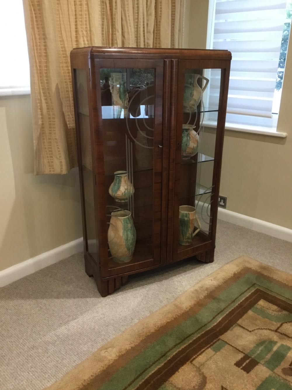 A Good Quality Art Deco Walnut Display Cabinet View VII