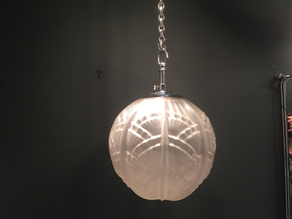 A Large Art Deco Pendant Light and Chrome Chain