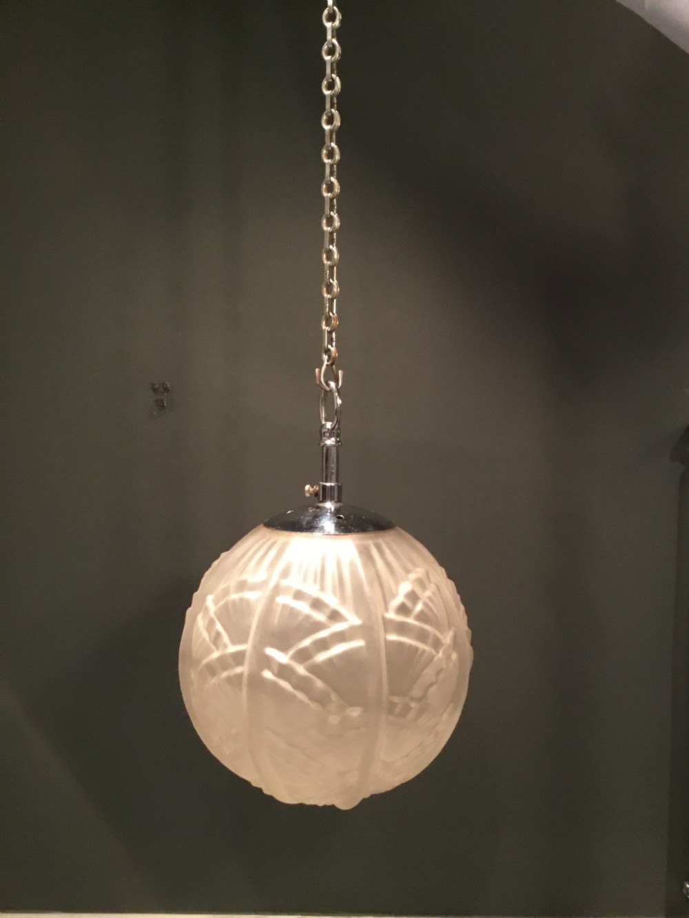 A Large Art Deco Pendant Light and Chrome Chain View II