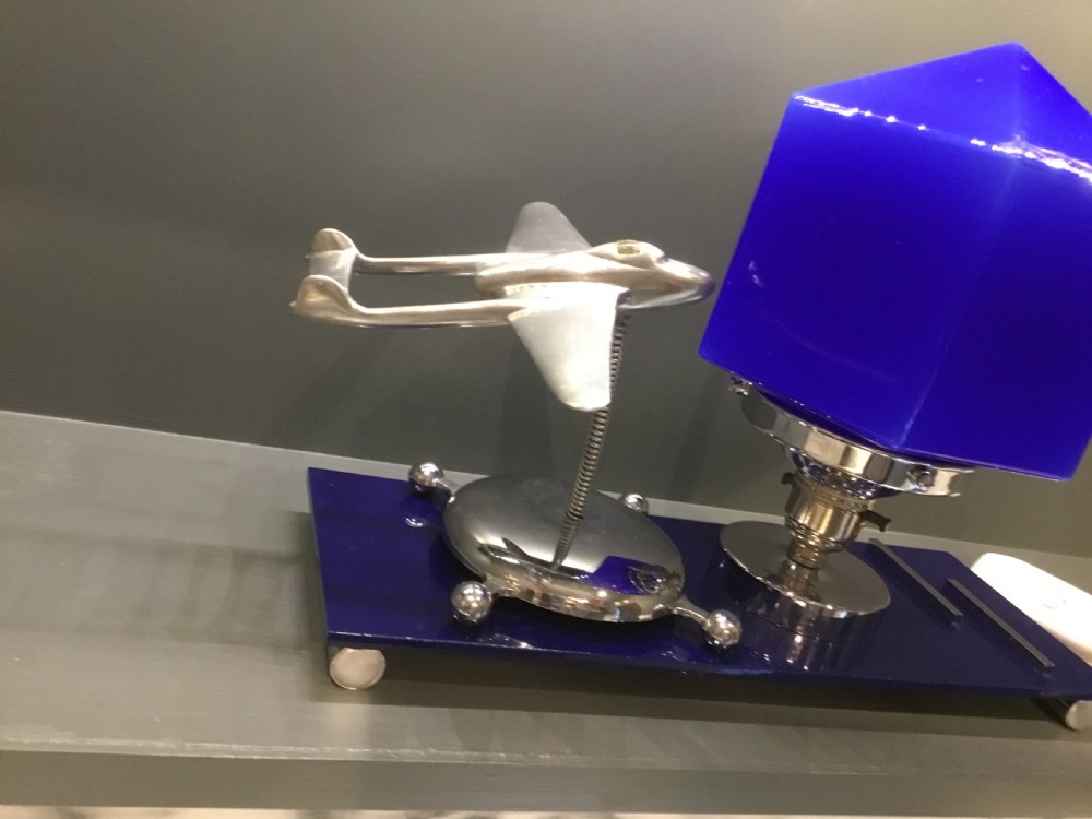 A Superb Art Deco Lamp with a model of a chrome aeroplane. View II