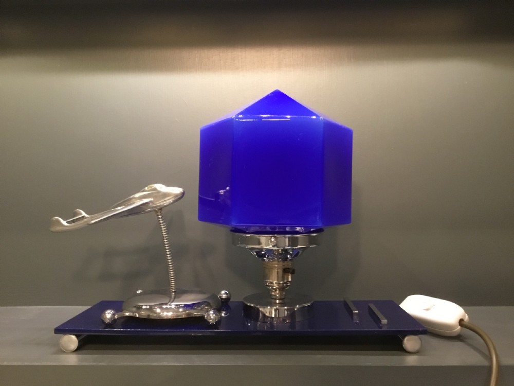 A Superb Art Deco Lamp with a model of a chrome aeroplane. View IV