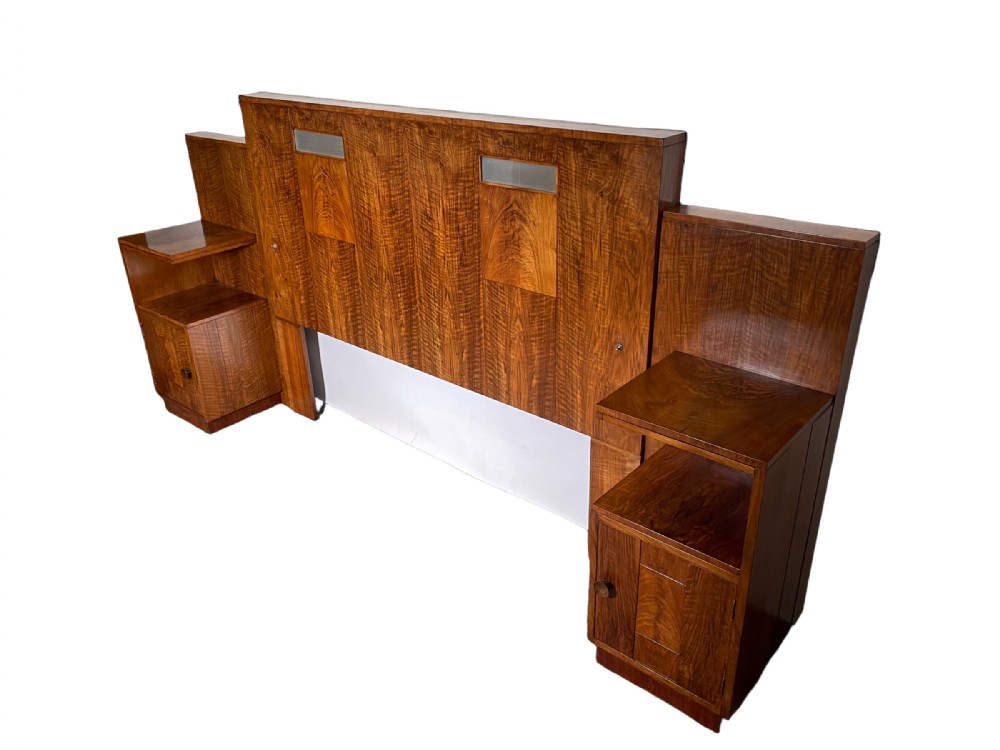 Heal's  Art Deco Bed and attached pair of  bedsides