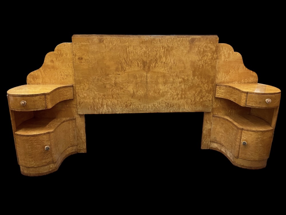 Art Deco Headboard and attached Bedside Tables by Harry and Lou Epstein 