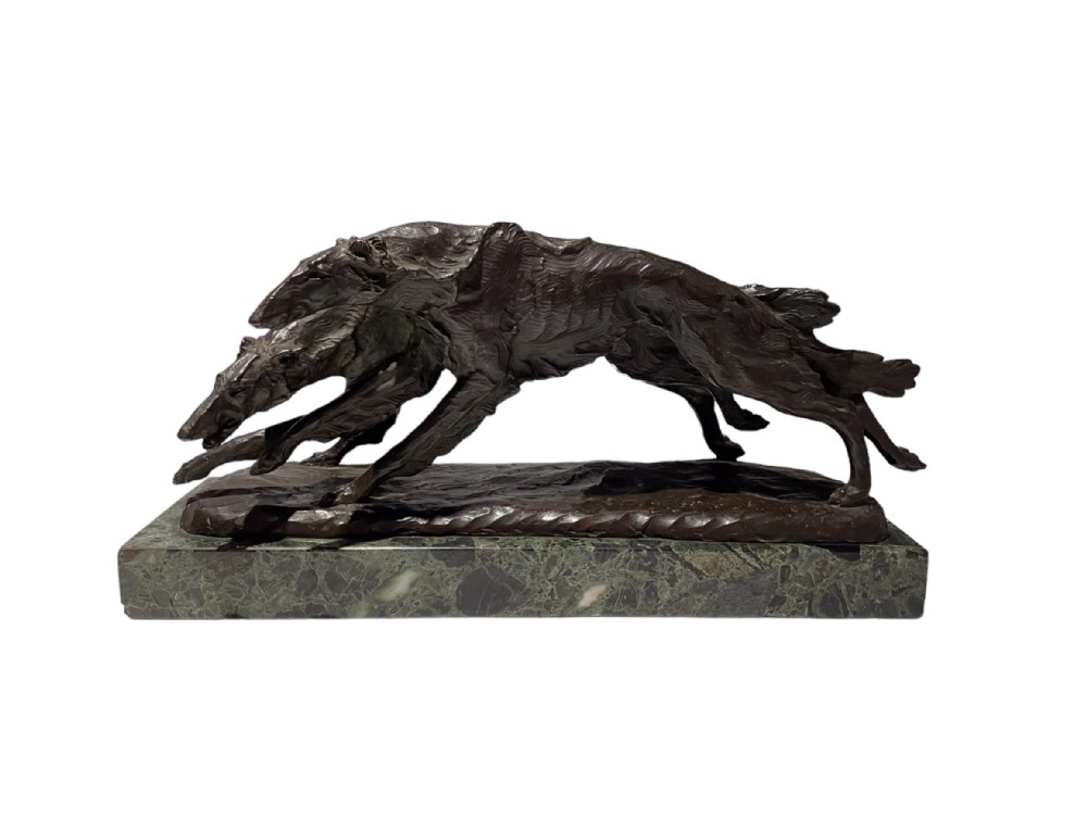 Art Deco Bronze of Two Borzoi Dogs