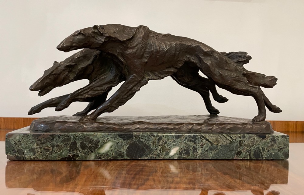 Art Deco Bronze of Two Borzoi Dogs View IX