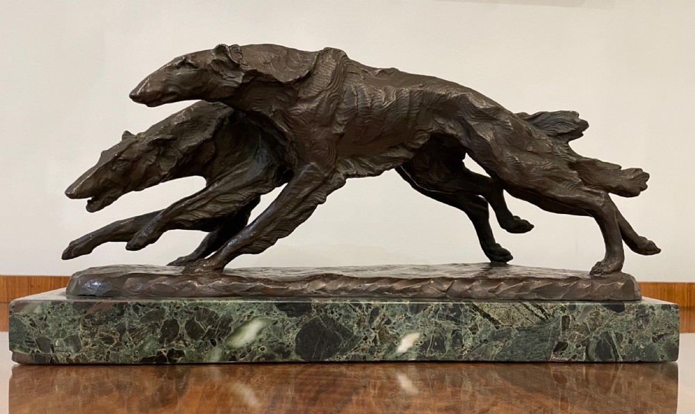 Art Deco Bronze of Two Borzoi Dogs View X