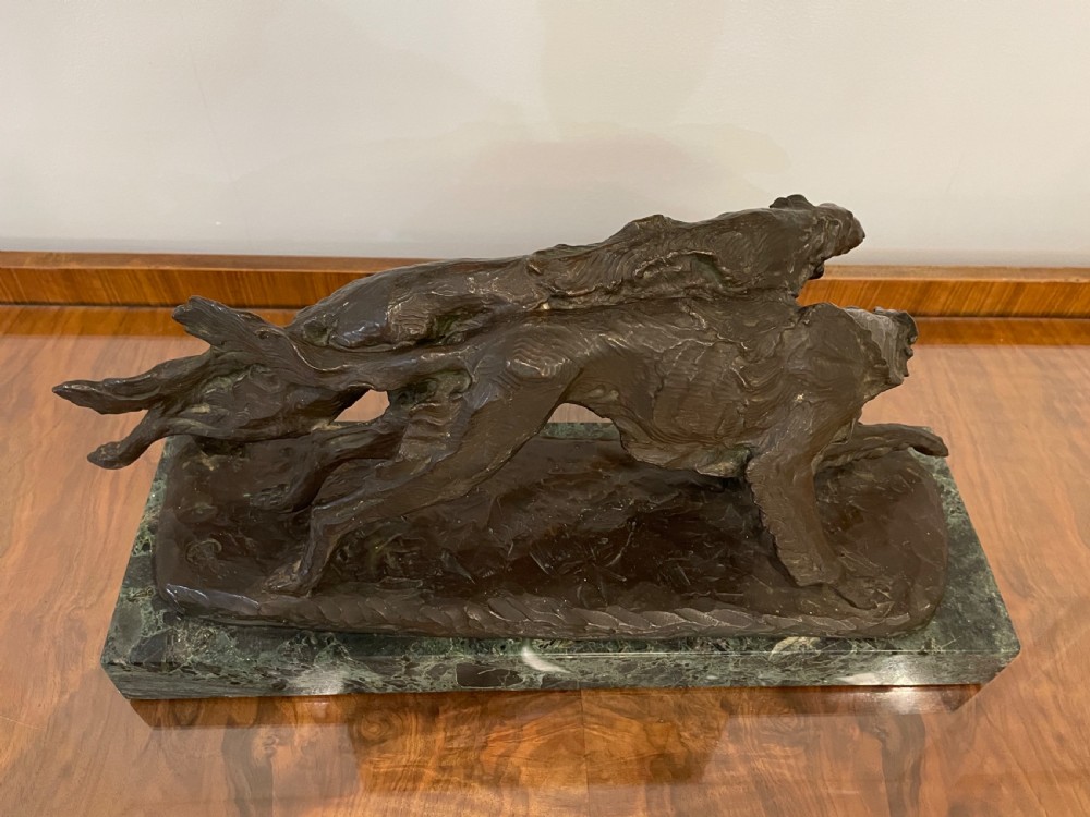 Art Deco Bronze of Two Borzoi Dogs View XII