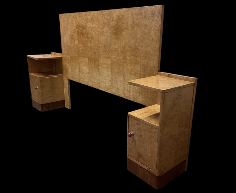 Art Deco 5ft Headboard with attached Bedside Cabinets