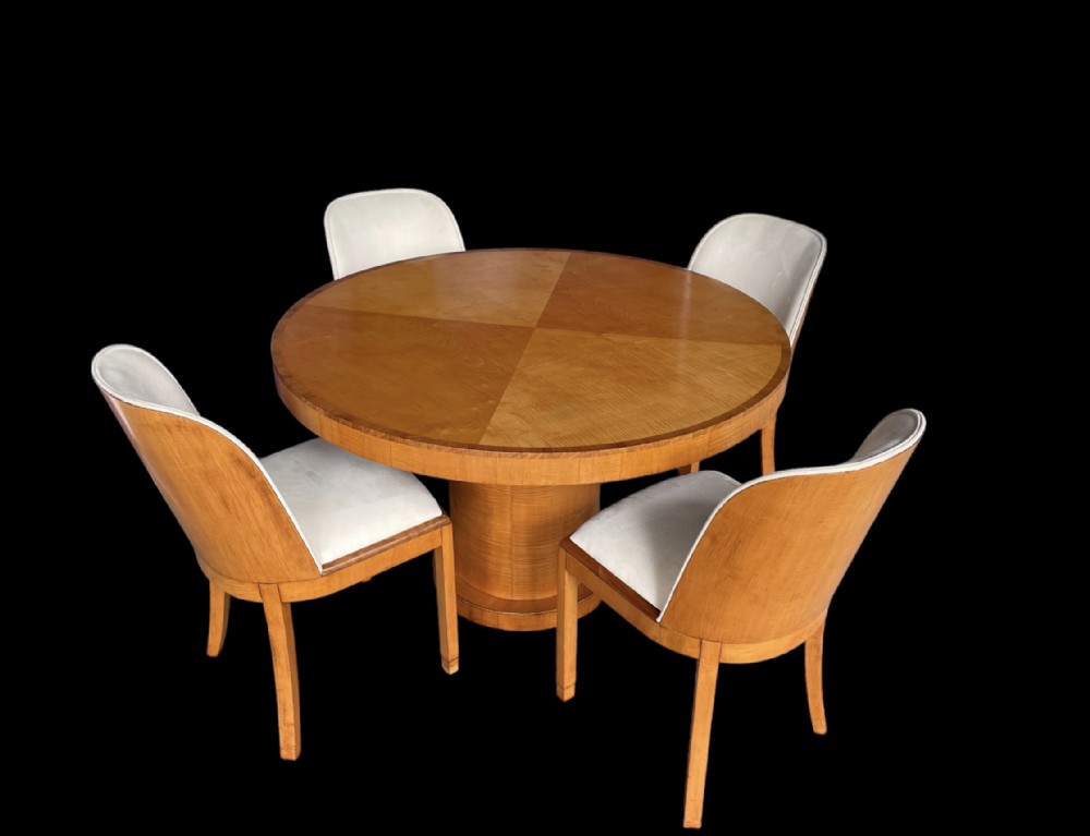 Art Deco round dining table and four chairs