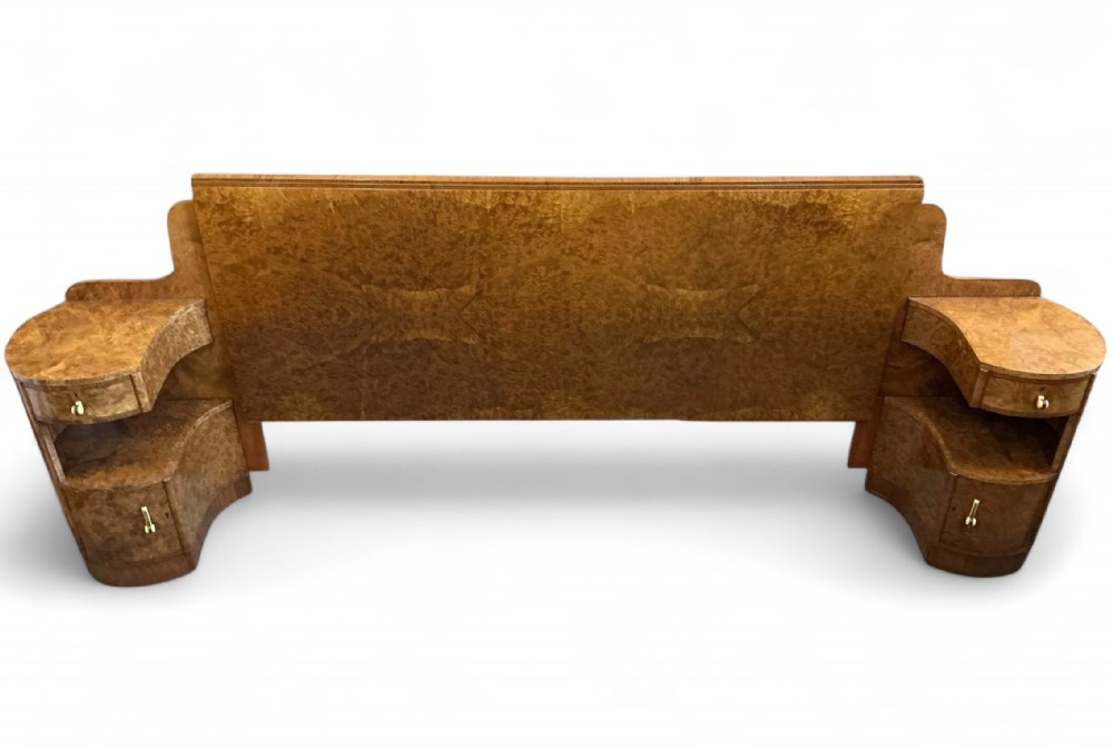 Art Deco SuperKing (6ft) headboard and attached bedside tables by Harry and Lou Epstein.