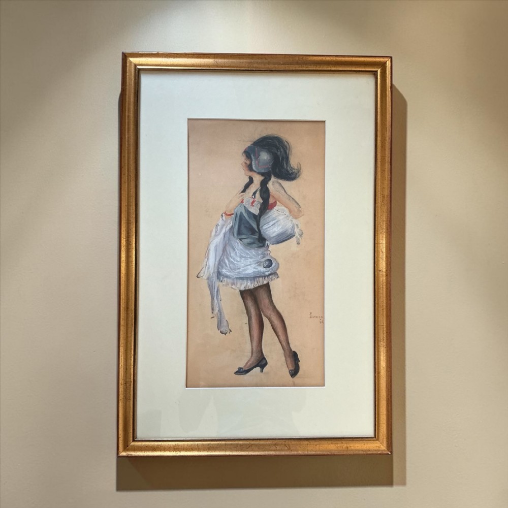 Pastel Portrait Picture of a Young French Lady. Dated 1918