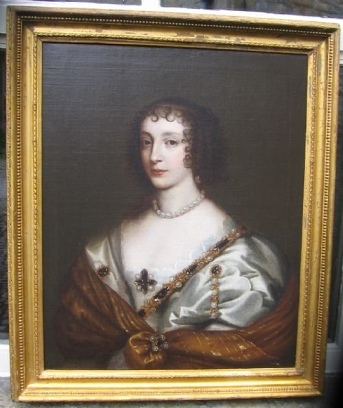 Sold...portrait of Queen Henrietta Maria; Follower of Van Dyck
