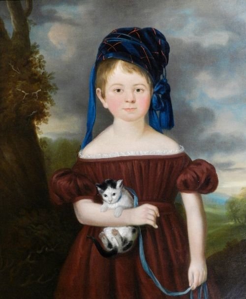 Sold....portrait of a Young Boy and His Cat C.1830; English School.