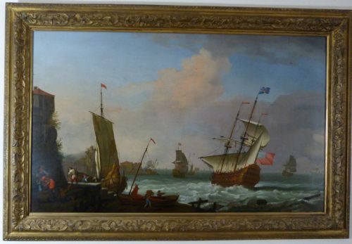 Sold....an English Flagship Off a Port C.1705, by Tobias Stranover.