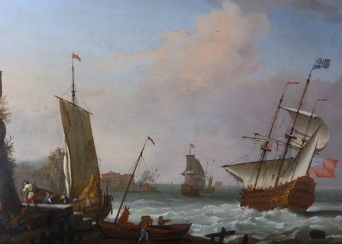 fig 1. SOLD....An English Flagship off a Port c.1705, by Tobias Stranover.