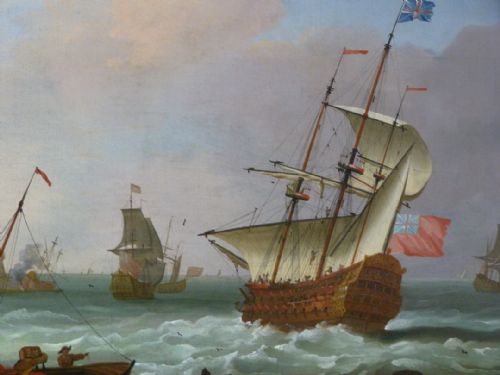 fig 2. SOLD....An English Flagship off a Port c.1705, by Tobias Stranover.