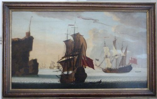 British Warships Off a Mediterranean Coast C.1675; Circle of Adriaen Van Deest.