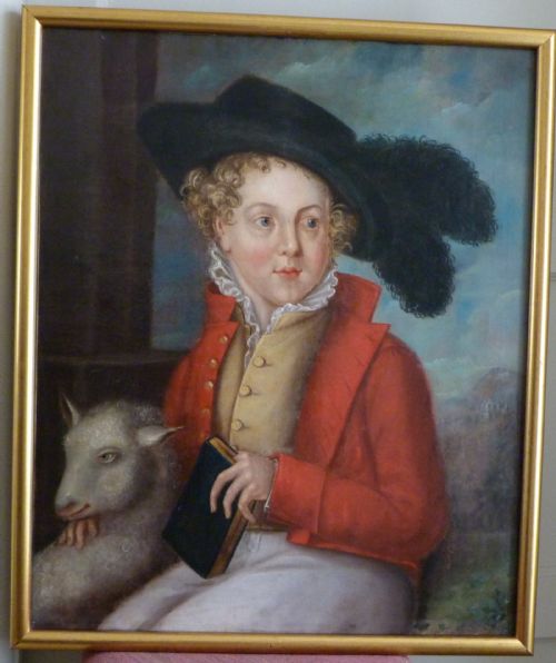 Portrait of a Boy and Lamb C. 1825 by F. Scarfe.