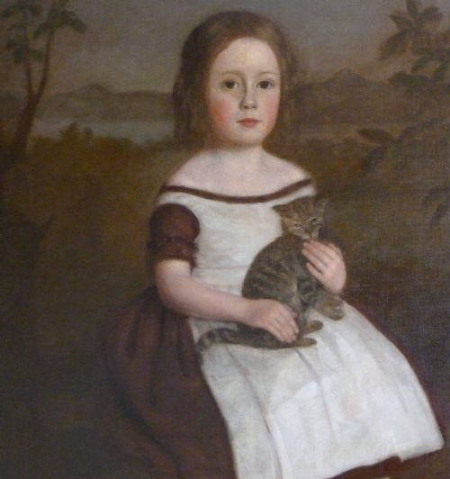 fig 1. SOLD...Portrait of a Young Girl and Her Pet Cat c.1850; English School.
