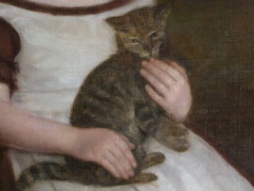 fig 3. SOLD...Portrait of a Young Girl and Her Pet Cat c.1850; English School.