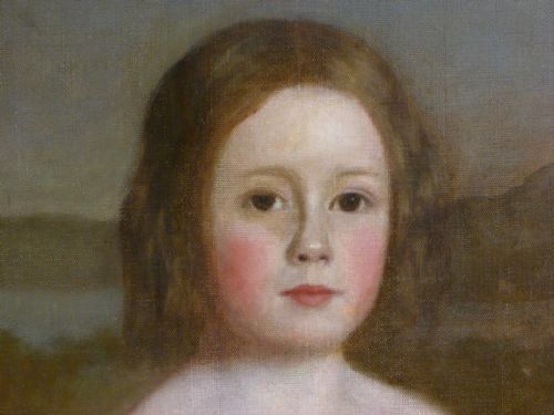 fig 2. SOLD...Portrait of a Young Girl and Her Pet Cat c.1850; English School.