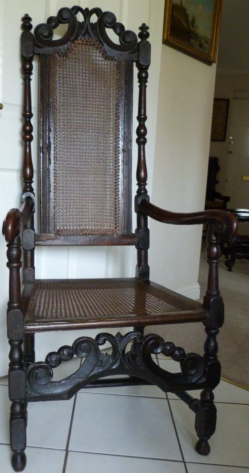 fig 1. Queen Anne ebonised and caned armchair c.1710-20.