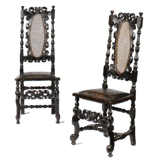 Pair of William III Ebonised and Caned Chairs C.1700.