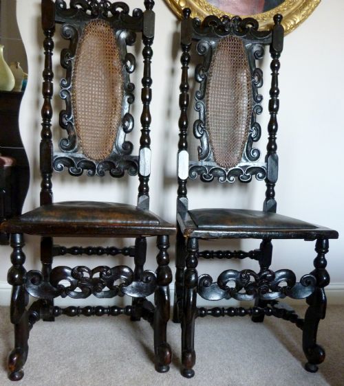 fig 1. Pair of William III ebonised and caned chairs c.1700.