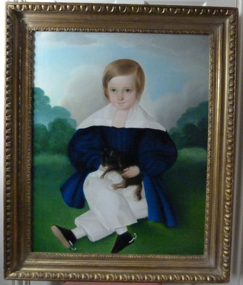 PORTRAIT OF A YOUNG BOY AND HIS DOG C1850 ENGLISH PROVINCIAL SCHOOL