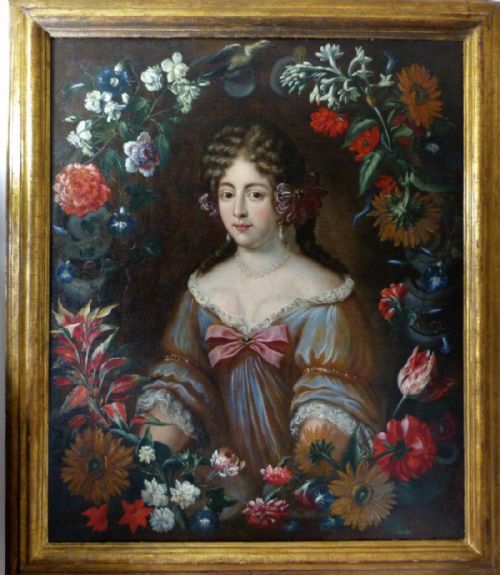 Portrait of a Lady Within a Garland of Flowers C.1670: Studio or Circle of Jakob Ferdinand Voet.